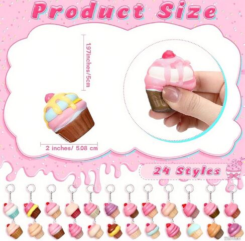 24 PCS Cupcake Squishy Ceychains للطلاب الضغط على كرات الإجهاد مفاتيح ألعاب الإجهاد اللطيفة للمعلم الطالب حفلة عيد ميلاد زميل في العمل in Kuwait