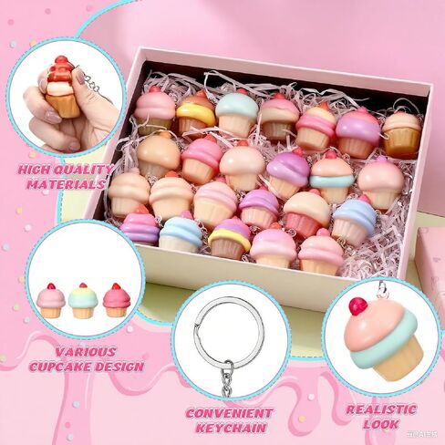 24 PCS Cupcake Squishy Ceychains للطلاب الضغط على كرات الإجهاد مفاتيح ألعاب الإجهاد اللطيفة للمعلم الطالب حفلة عيد ميلاد زميل في العمل in Kuwait