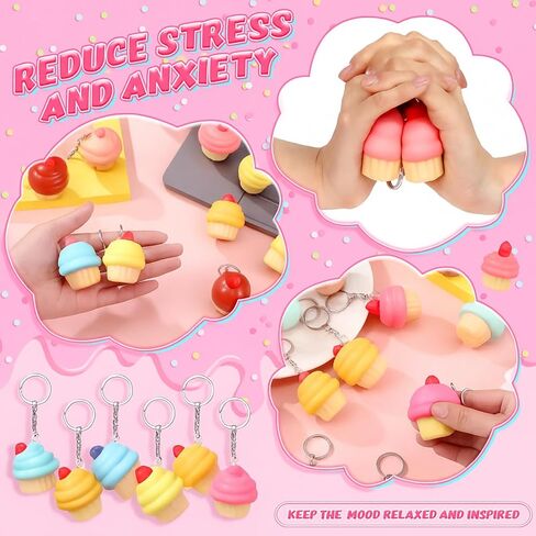 24 PCS Cupcake Squishy Ceychains للطلاب الضغط على كرات الإجهاد مفاتيح ألعاب الإجهاد اللطيفة للمعلم الطالب حفلة عيد ميلاد زميل في العمل in Kuwait