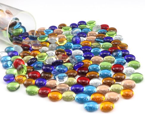 0.96 LB Mix Color Flat Glass Beads Marbles 0.65-0.75 Inch Smooth Stone Pebbles for Aquarium Fish Tank Rocks Vase Fillers Floral DIY Craft Gems Home Decor (Orange Yellow Amber) in Kuwait
