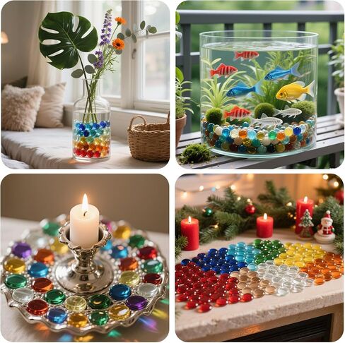 0.96 LB Mix Color Flat Glass Beads Marbles 0.65-0.75 Inch Smooth Stone Pebbles for Aquarium Fish Tank Rocks Vase Fillers Floral DIY Craft Gems Home Decor (Orange Yellow Amber) in Kuwait