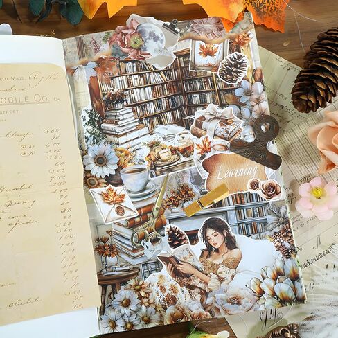 Snycler Afternoon Theme Sticker Scrapbooking Supplies for Junk Journal, 20 Sheets PET Stickers - Vintage Journaling Stickers, Ephemera Sticker Book Pre Cut, Junk Journal Supplies, Planner in Kuwait