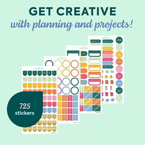 حزمة ملصقات Happy Planner 15 ورقة للتقويمات والمجلات والمخططين وملحقات سجل القصاصات والحجم الكلاسيكي و 725 ملصقات إجمالية وجريئة ومشرقة in Saudi Arabia