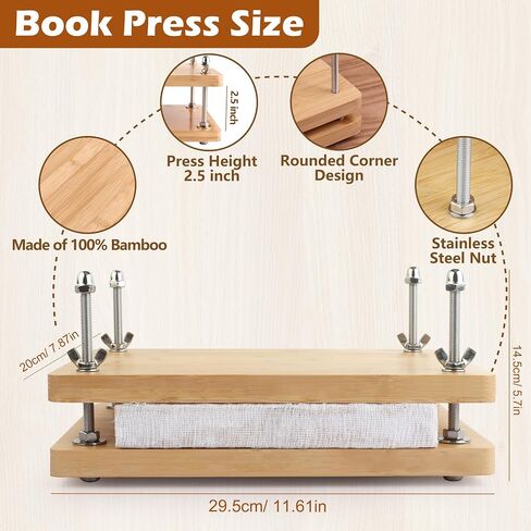 HEJIN 36 PCS Book Binding Kits, Bamboo Wood Book Press with Book Binding Glue, Awl, Plastic Bone Folder, Waxed Thread, Book Binding Materials for Beginners Bookbinding Supplies, 11.6 x 7.8 Inch in Saudi Arabia