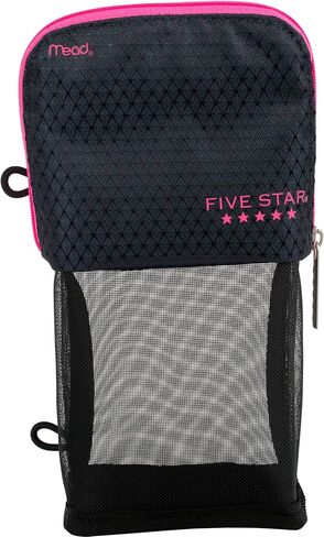 Five Star Pencil Pouch, Pen Case, Storage Organizer for School Supplies Earbuds Chargers Cables Makeup, Stand 'N Store, Fits 3 Ring Binder, Navy/Pink (505160B-ECM) in Saudi Arabia