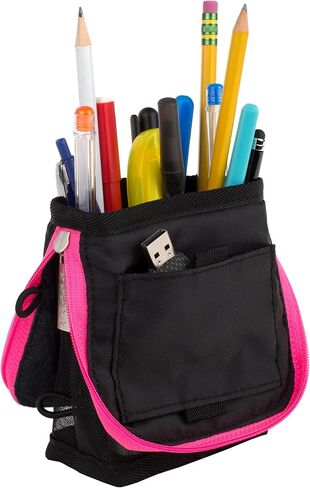 Five Star Pencil Pouch, Pen Case, Storage Organizer for School Supplies Earbuds Chargers Cables Makeup, Stand 'N Store, Fits 3 Ring Binder, Navy/Pink (505160B-ECM) in Saudi Arabia