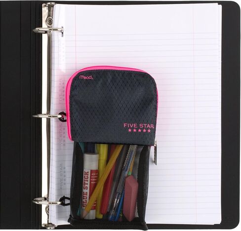 Five Star Pencil Pouch, Pen Case, Storage Organizer for School Supplies Earbuds Chargers Cables Makeup, Stand 'N Store, Fits 3 Ring Binder, Navy/Pink (505160B-ECM) in Saudi Arabia