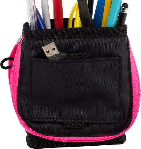 Five Star Pencil Pouch, Pen Case, Storage Organizer for School Supplies Earbuds Chargers Cables Makeup, Stand 'N Store, Fits 3 Ring Binder, Navy/Pink (505160B-ECM) in Saudi Arabia