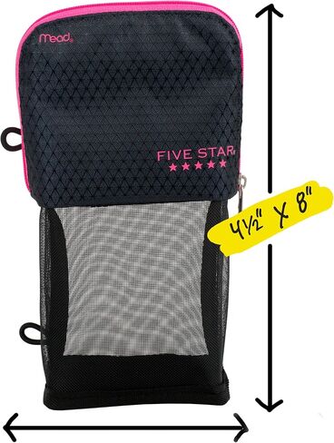 Five Star Pencil Pouch, Pen Case, Storage Organizer for School Supplies Earbuds Chargers Cables Makeup, Stand 'N Store, Fits 3 Ring Binder, Navy/Pink (505160B-ECM) in Saudi Arabia