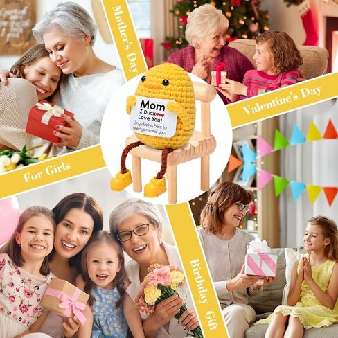 هدية لأمي من ابنة الابن الابن الأم يوم أمي هدايا عيد ميلاد للنساء الملهمة الكروشيه بطة الذكرى السنوية اللطيفة اليدوي لعبة بطة محبوكة مع بطاقة إيجابية هتاف أحبك هدية in Kuwait