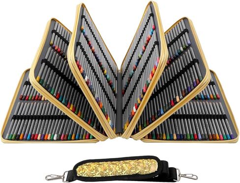 حالة قلم رصاص كبيرة سعة - 500 فتحة فردية من الجلد مع منظم محمول إغلاق سحاب لأقلام الرصاص المائية المثالية للفنانين （الفضة） in Kuwait