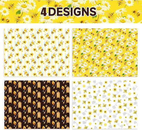 Jajajuegos 12 Sheets Bee Wrapping Paper Set - Yellow Black Bee Honeycomb Pattern - Gift Wrapping Paper for Winter Baby Shower, Birthday Party Decorations - 4 Designs, 20'' x 27'' in Saudi Arabia