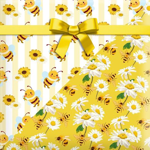 Jajajuegos 12 Sheets Bee Wrapping Paper Set - Yellow Black Bee Honeycomb Pattern - Gift Wrapping Paper for Winter Baby Shower, Birthday Party Decorations - 4 Designs, 20'' x 27'' in Saudi Arabia