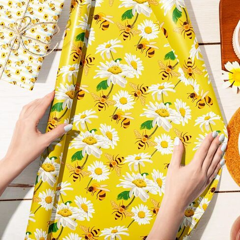 Jajajuegos 12 Sheets Bee Wrapping Paper Set - Yellow Black Bee Honeycomb Pattern - Gift Wrapping Paper for Winter Baby Shower, Birthday Party Decorations - 4 Designs, 20'' x 27'' in Saudi Arabia