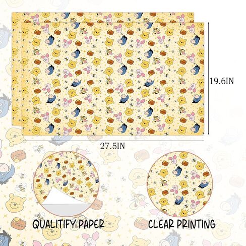 QZCYU 5 Pack Winnie Wrapping Paper for Baby Shower, Classic Bear Gift Wrap for Birthdays Decoration, Party Decorations, Supplies(27.5 x 19.6in) in Kuwait