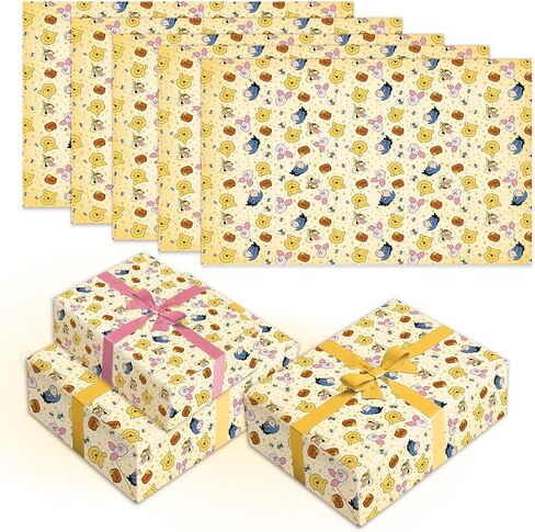 QZCYU 5 Pack Winnie Wrapping Paper for Baby Shower, Classic Bear Gift Wrap for Birthdays Decoration, Party Decorations, Supplies(27.5 x 19.6in) in Kuwait