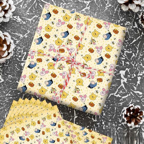 QZCYU 5 Pack Winnie Wrapping Paper for Baby Shower, Classic Bear Gift Wrap for Birthdays Decoration, Party Decorations, Supplies(27.5 x 19.6in) in Kuwait