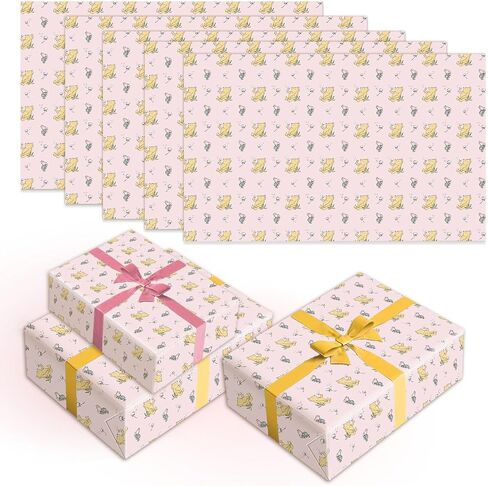 QZCYU 5 Pack Winnie Wrapping Paper for Baby Shower, Classic Bear Gift Wrap for Birthdays Decoration, Party Decorations, Supplies(27.5 x 19.6in) in Kuwait