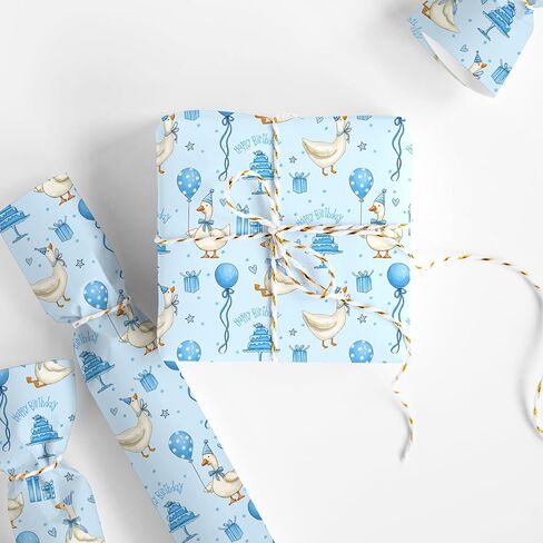 Whaline Silly Goose Birthday Wrapping Paper -Mini Roll- 17 In x 32.8 Ft Blue Goose Coquette Gift Wrap Paper for Holiday Birthday Baby Shower Party in Saudi Arabia