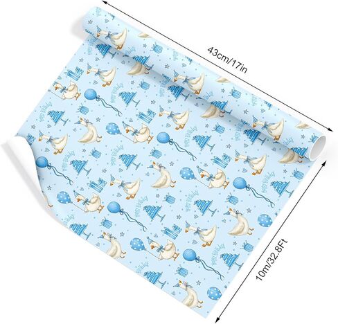 Whaline Silly Goose Birthday Wrapping Paper -Mini Roll- 17 In x 32.8 Ft Blue Goose Coquette Gift Wrap Paper for Holiday Birthday Baby Shower Party in Saudi Arabia