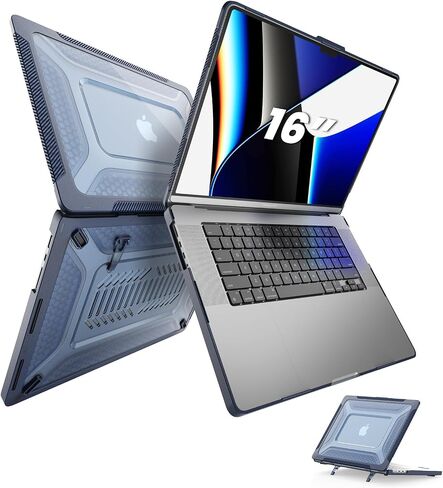 تم تصميم SEYMAC لـ MacBook Pro 14 بوصة 2023/2021 الإصدار M3 M2 A2779 M1 A2442 Pro Max Huchive Rugged Shell Case With Anti Slip Stand for MacBook Pro 14 "، Blue in Kuwait