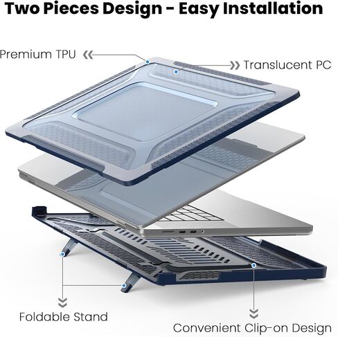تم تصميم SEYMAC لـ MacBook Pro 14 بوصة 2023/2021 الإصدار M3 M2 A2779 M1 A2442 Pro Max Huchive Rugged Shell Case With Anti Slip Stand for MacBook Pro 14 "، Blue in Kuwait