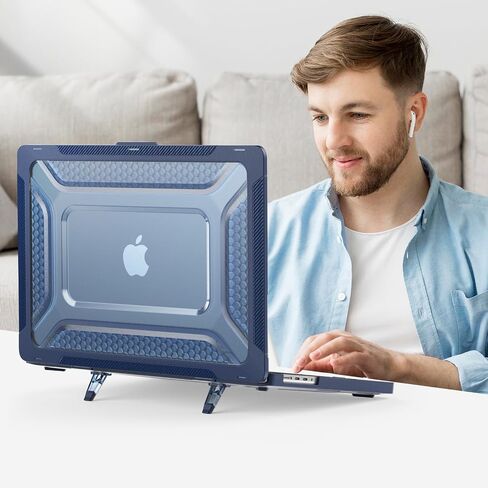 تم تصميم SEYMAC لـ MacBook Pro 14 بوصة 2023/2021 الإصدار M3 M2 A2779 M1 A2442 Pro Max Huchive Rugged Shell Case With Anti Slip Stand for MacBook Pro 14 "، Blue in Kuwait