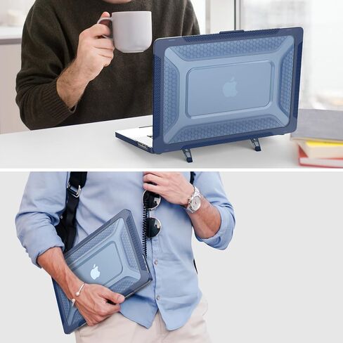 تم تصميم SEYMAC لـ MacBook Pro 14 بوصة 2023/2021 الإصدار M3 M2 A2779 M1 A2442 Pro Max Huchive Rugged Shell Case With Anti Slip Stand for MacBook Pro 14 "، Blue in Kuwait