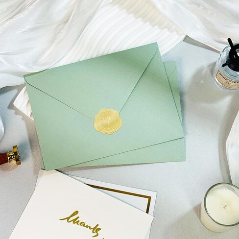 50 PCS Sage Green A7 Envelopes with Stickers, 5x7 Envelopes for Greeting Cards, Great for Invitations, Wedding Invitation, Birthday, Baby Shower, Graduation in Kuwait