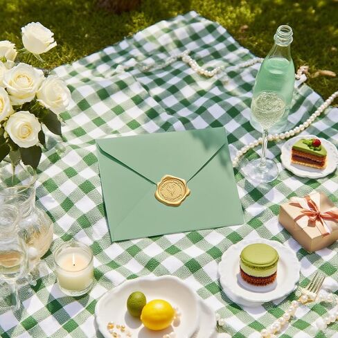 50 PCS Sage Green A7 Envelopes with Stickers, 5x7 Envelopes for Greeting Cards, Great for Invitations, Wedding Invitation, Birthday, Baby Shower, Graduation in Kuwait