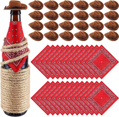 Hercicy 48 PCS Mini Cowboy Hat for Crafts Mini Cowgirl Hat مع مجموعة Bandana الحمراء ، Paisley Western for Western Wedding Wedding in Saudi Arabia