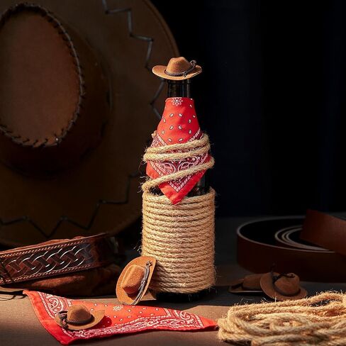 Hercicy 48 PCS Mini Cowboy Hat for Crafts Mini Cowgirl Hat مع مجموعة Bandana الحمراء ، Paisley Western for Western Wedding Wedding in Saudi Arabia