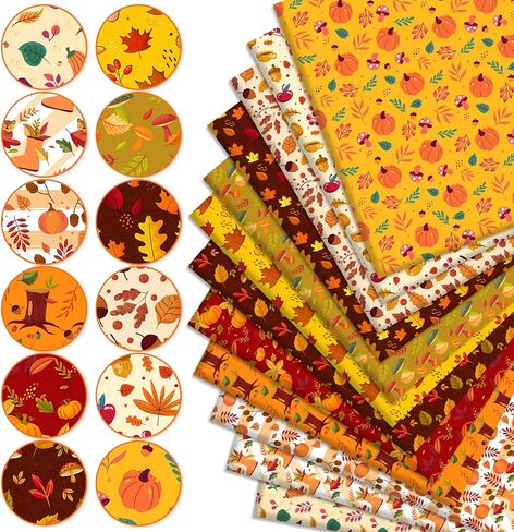 12pcs حزم النسيج القطن الخريف اليقطين ورقة القيقب الفطر جوز الدهون أرباع الخريف عيد الشكر المرقعة لقطات لزخرفة DIY Craft Home Party ، 18 × 22 بوصة in Saudi Arabia
