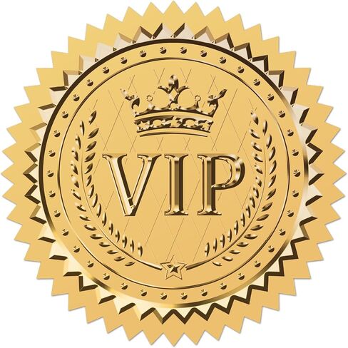 CRASPIRE Crown VIP Stickers 100Pcs 2" Embossed Foil Seals Stickers Gold Envelope Stickers Vintage Envelope with Serrated Edge Medal Decoration Labels for Envelopes Diplomas Wedding Gifts in Saudi Arabia