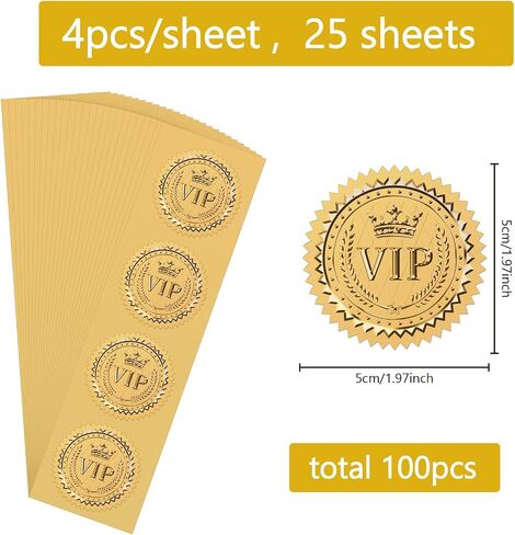 CRASPIRE Crown VIP Stickers 100Pcs 2" Embossed Foil Seals Stickers Gold Envelope Stickers Vintage Envelope with Serrated Edge Medal Decoration Labels for Envelopes Diplomas Wedding Gifts in Saudi Arabia