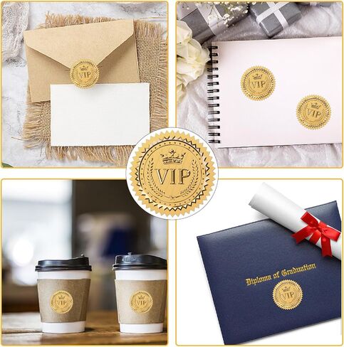 CRASPIRE Crown VIP Stickers 100Pcs 2" Embossed Foil Seals Stickers Gold Envelope Stickers Vintage Envelope with Serrated Edge Medal Decoration Labels for Envelopes Diplomas Wedding Gifts in Saudi Arabia