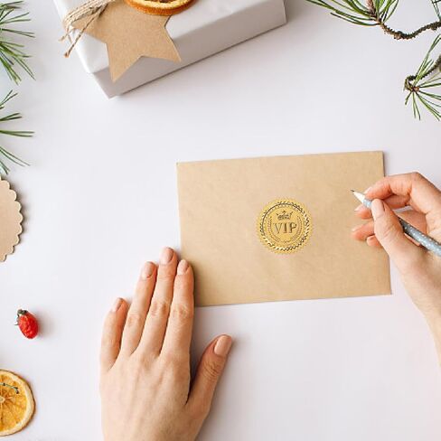 CRASPIRE Crown VIP Stickers 100Pcs 2" Embossed Foil Seals Stickers Gold Envelope Stickers Vintage Envelope with Serrated Edge Medal Decoration Labels for Envelopes Diplomas Wedding Gifts in Saudi Arabia