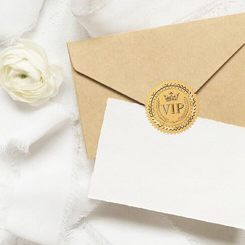 CRASPIRE Crown VIP Stickers 100Pcs 2" Embossed Foil Seals Stickers Gold Envelope Stickers Vintage Envelope with Serrated Edge Medal Decoration Labels for Envelopes Diplomas Wedding Gifts in Saudi Arabia
