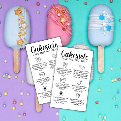 بطاقات تعليمات العناية بالكعك 50pk 2x3.5 "BAKER INSERT CAKE POP POPSICLE MOLLON in Saudi Arabia
