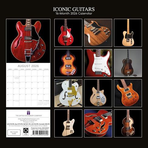 2026 Square Wall Calendar - Guitars الأيقونية 12 × 12 بوصة شهرية ، 16 شهرًا ، موضوع نمط الحياة ، يشمل 180 ملصق تذكير in Saudi Arabia