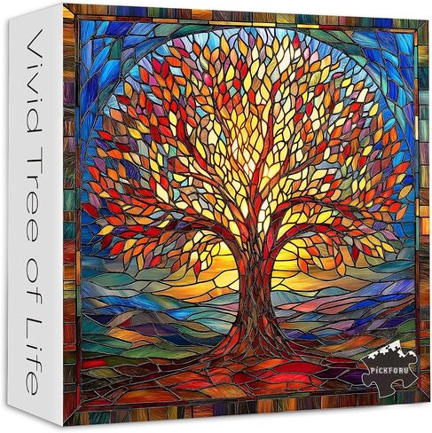 Mosaic Tree of Life Jigsaw Buzzles 1000 قطعة ، بيكفورو ألغاز زجاجية ملونة للبالغين ، موضوع فن النبات الصلب المستحيل ، والتحدي للبالغين in Saudi Arabia