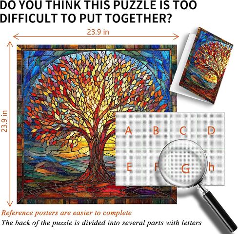 Mosaic Tree of Life Jigsaw Buzzles 1000 قطعة ، بيكفورو ألغاز زجاجية ملونة للبالغين ، موضوع فن النبات الصلب المستحيل ، والتحدي للبالغين in Saudi Arabia