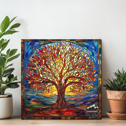 Mosaic Tree of Life Jigsaw Buzzles 1000 قطعة ، بيكفورو ألغاز زجاجية ملونة للبالغين ، موضوع فن النبات الصلب المستحيل ، والتحدي للبالغين in Saudi Arabia