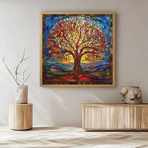 Mosaic Tree of Life Jigsaw Buzzles 1000 قطعة ، بيكفورو ألغاز زجاجية ملونة للبالغين ، موضوع فن النبات الصلب المستحيل ، والتحدي للبالغين in Saudi Arabia