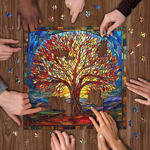 Mosaic Tree of Life Jigsaw Buzzles 1000 قطعة ، بيكفورو ألغاز زجاجية ملونة للبالغين ، موضوع فن النبات الصلب المستحيل ، والتحدي للبالغين in Saudi Arabia