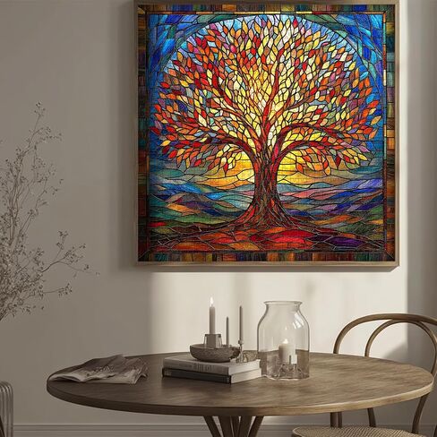Mosaic Tree of Life Jigsaw Buzzles 1000 قطعة ، بيكفورو ألغاز زجاجية ملونة للبالغين ، موضوع فن النبات الصلب المستحيل ، والتحدي للبالغين in Saudi Arabia
