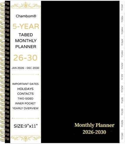 2026-2030 Monthly Planner, 5 Year Monthly Planner/Calendar 2026-2030, 60-Month Jan 2026 – Dec 2030, 9" x 11", Tabs, Double-Side Pocket, Holidays, Thick Paper - Black in Saudi Arabia
