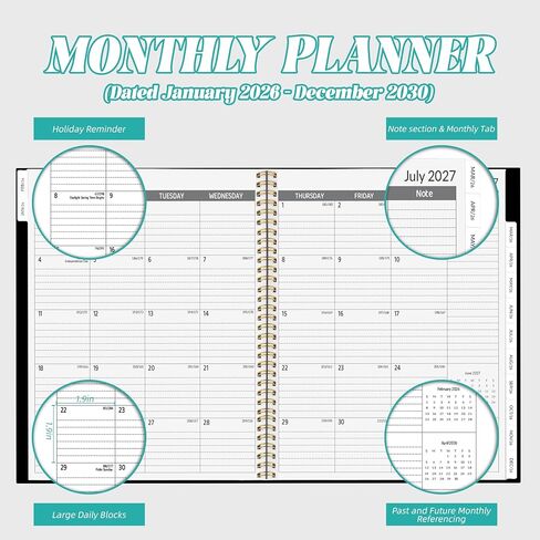 2026-2030 Monthly Planner, 5 Year Monthly Planner/Calendar 2026-2030, 60-Month Jan 2026 – Dec 2030, 9" x 11", Tabs, Double-Side Pocket, Holidays, Thick Paper - Black in Saudi Arabia