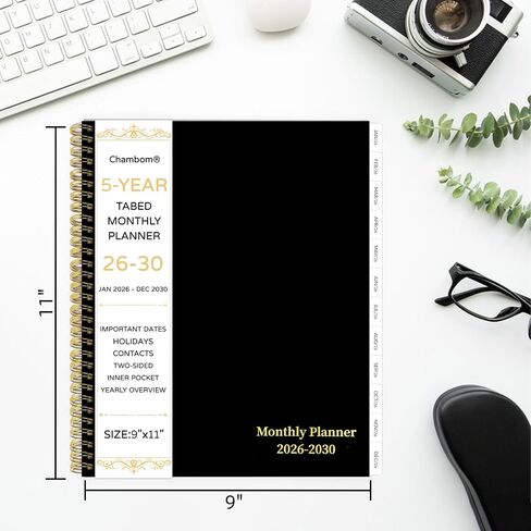 2026-2030 Monthly Planner, 5 Year Monthly Planner/Calendar 2026-2030, 60-Month Jan 2026 – Dec 2030, 9" x 11", Tabs, Double-Side Pocket, Holidays, Thick Paper - Black in Saudi Arabia
