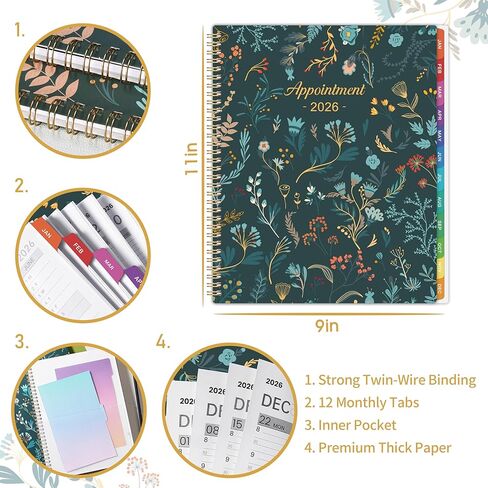 2026 Appointment Book - 2026 Daily Hourly Planner, Jan 2026 - Dec 2026, Appointment Book 2026, Large Planners Weekly Monthly, 8.5" x 11", Planners with 30-Minute Interval - Green Floral in Saudi Arabia